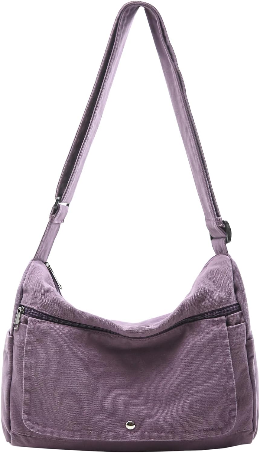 PRAGARI Canvas Messenger Bag for Women Hobo Crossbody Shoulder Bag Vintage Satchel Tote Handbag with Multiple Pockets