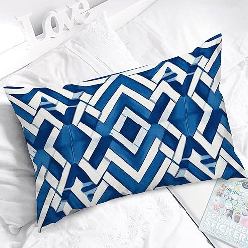 Miniatura 5 de ArogGeld Funda de cojín lumbar azul con estampado geométrico enrejado de celosía, color azul índigo y blanco, fundas de almohada decorativas para