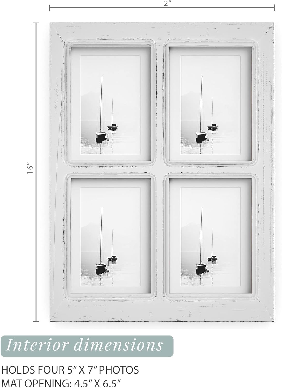 Barnyard Designs 4x6 or 5x7 Collage Picture Frames, 4 Photo Openings w/Mat for Multiple Pictures, Distressed Rustic Wood Farmhouse Frame for Wall, 16x12 (White) - Image 5