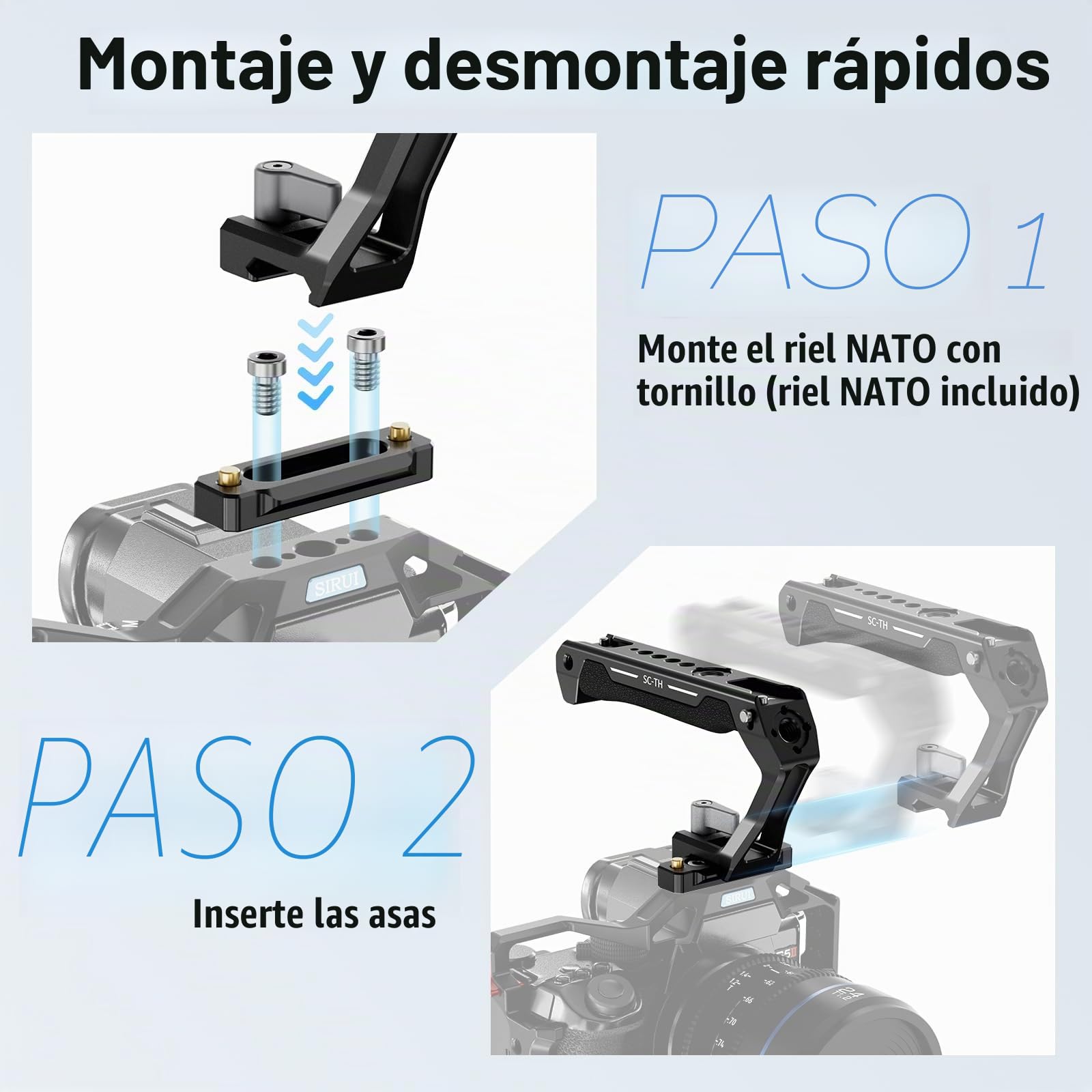 SIRUI NATO Top Handle Ligero, Mango de Liberación Rápida Rail para Jaula de Cámara DSLR, Top Handle Universal con 3 Adaptadores de Zapata - SC-TH