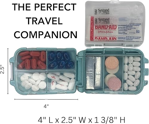 Miniatura 3 de Organizador de píldoras de viaje  Pastillero portátil de 8 compartimentos  Capacidad para la mayoría de tamaños de medicamentos  Un compartimento