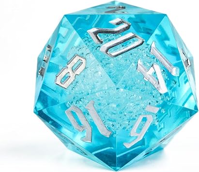 55mm 20 Sided DND Dice, Giant D20 D&D Polyhedral Dice Large D20 with Die Gift Box for D&D, RPG Table Games Transparent Blue Bubbles