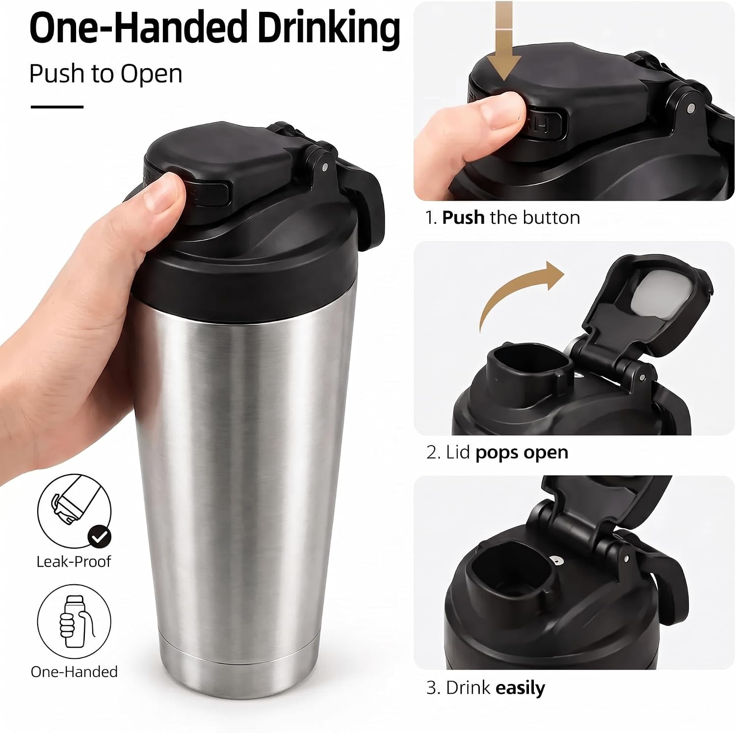 Insulated Stainless Steel Protein Shaker Bottle 24oz,Metal ShakerCup