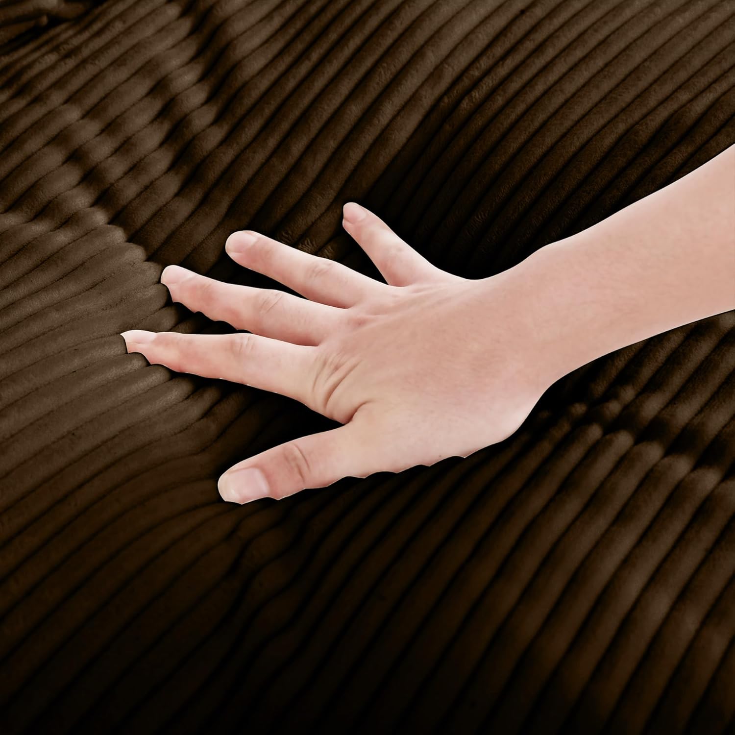 157.5" Corduroy L-Shape Rectangular Sectional Sofa Couch with Ottoman, Upholstered 4-Seat Luxury Cloud Couch Set for Living Room, Brown