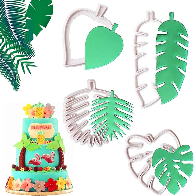 Cookie Cutters Set, 4 PCS Tropical Leaf Cookie Cutters, Biscuit Molds, Cake Decorating Mold, Plastic Leaf Molds for Gum Paste, Baking Pie Decoration Tools Set, Cake Decorating Tool Decorations
