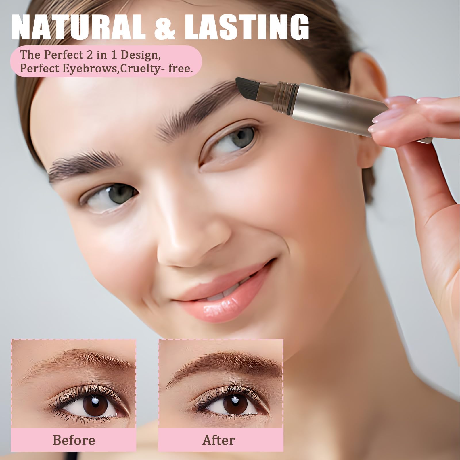 Liftique Instant Brow Brush,Beauty Brow Liquid Eyebrow Pen for Women Angled Brush Eyebrow Pencil Long Lasting Waterproof Anti Smudge Multi purpose Create Natural Eyebrow Shape (Gray Brown) - Image 2
