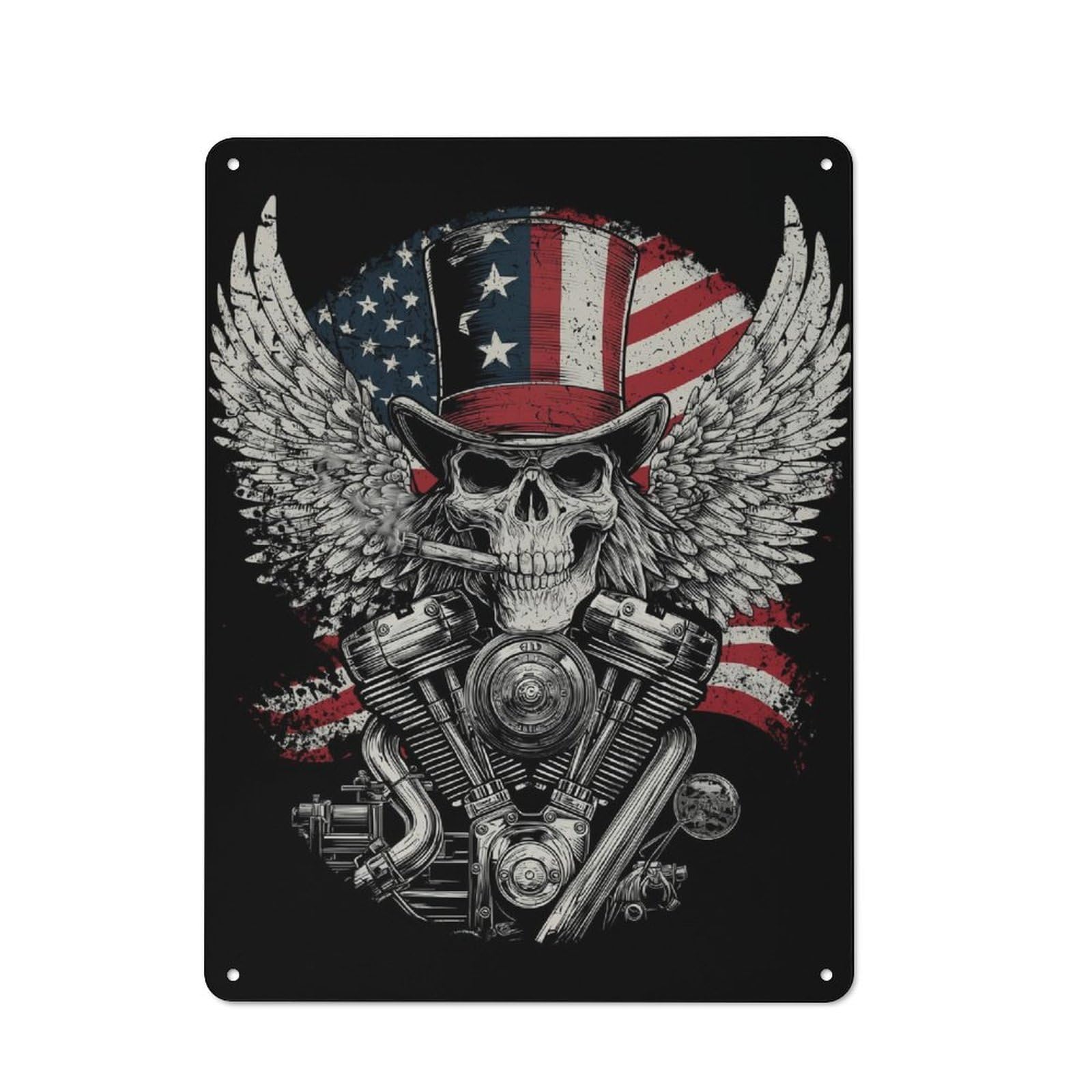 Junmoney Skull & Wings Motor Shed Style Metal Wall Decor 40X30cm, Tin Sign For Conservatory, Home Bar Or Utility Room