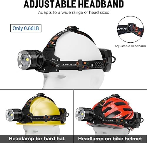 Miniatura 5 de Linterna frontal LED recargable, 99,000 lúmenes (incluye Battery), faros delanteros superbrillantes de larga distancia con 5 modos impermeables,