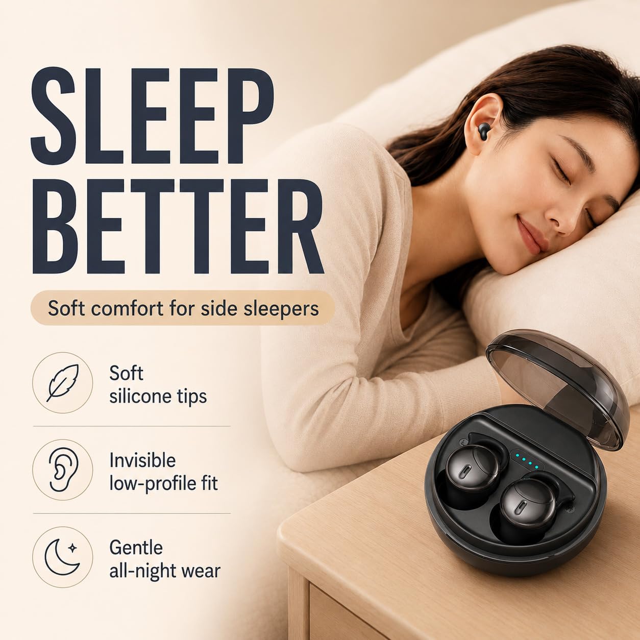Mini Sleep Earbuds Wireless - IPX5 Wasserdicht, Leichte Schlafkopfhörer Bluetooth 5.3 für empfindliche Schläfer, Schmerzloses & Unsichtbares Design Kopfhörer, Lange Akkulaufzeit (Schwarz)