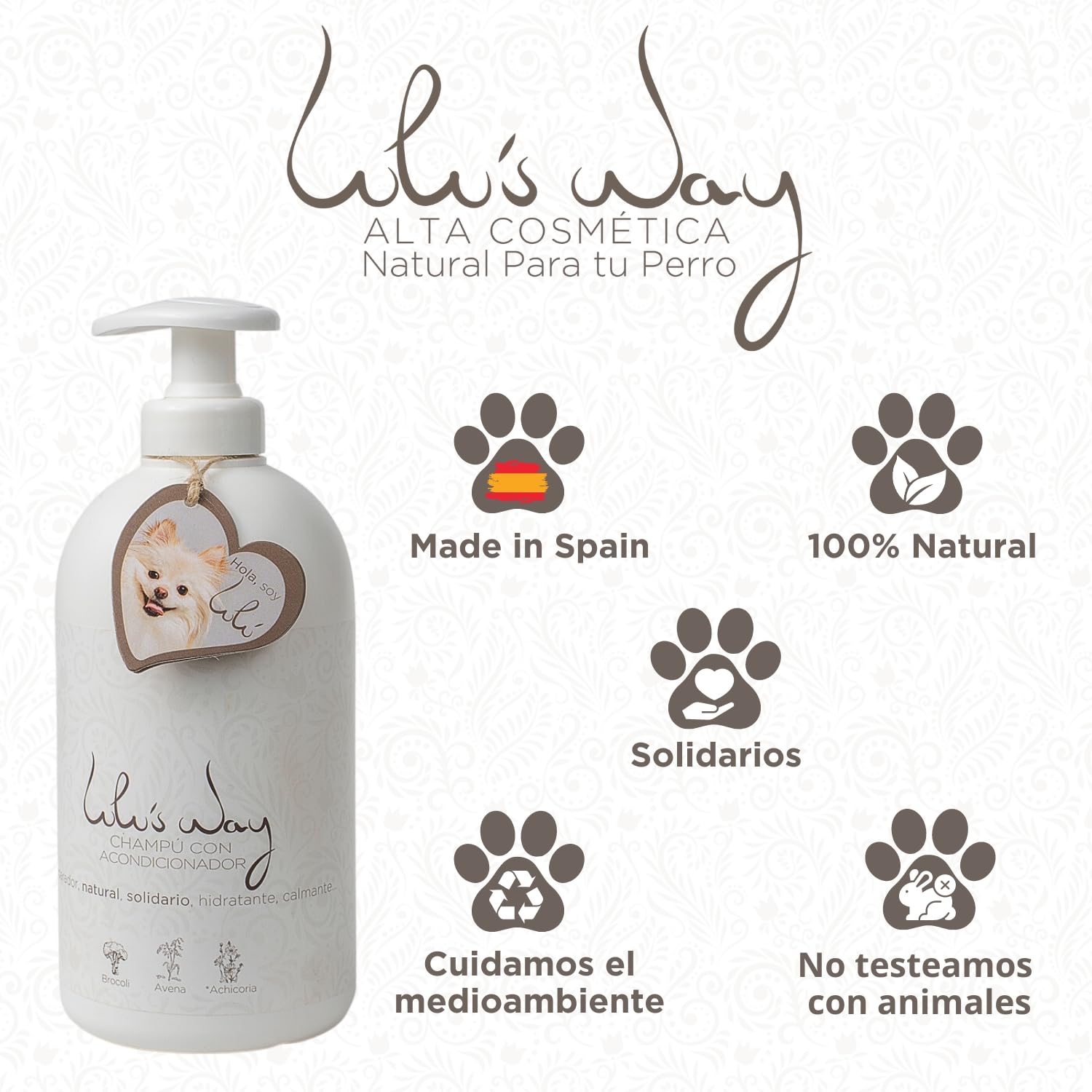 Lulu’s Way Champú para Perros con Acondicionador 500ML - 99% Natural - Piel Sensible - Dermatitis - Hidrata Suaviza y Mejora el Pelaje - Todas Las Razas - Sin alérgenos - Sin parabenos - Vegano