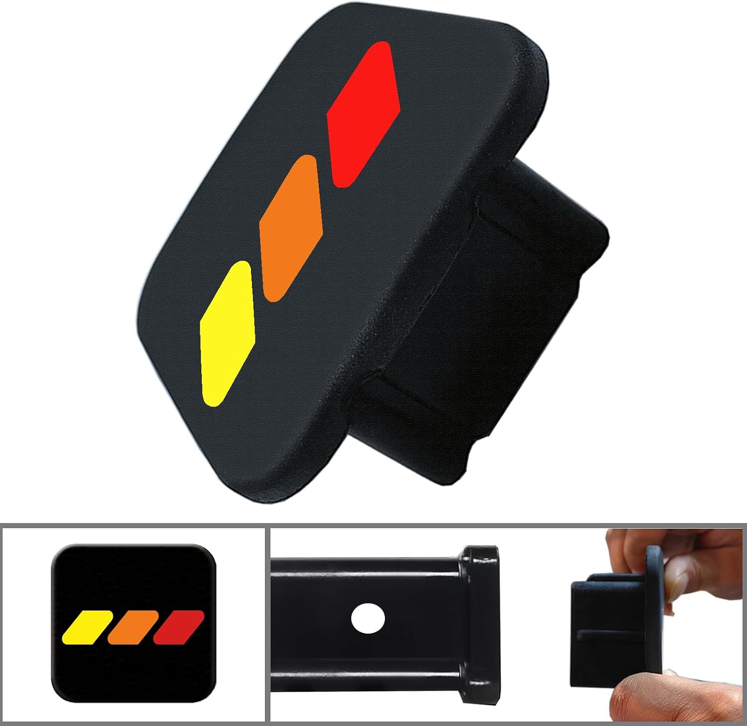 2 Inch Tri-Color 3 Color Logo Trailer Hitch Tube Cover Plug Cap, Rubber Receiver Tube Hitch Plug Compatible with Toyota Car Accessories. (Yellow Red A)