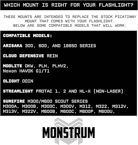 Miniatura 3 de Monstrum Soporte de luz Scout  Compatible con Surefire M300M600 SeriesStreamlight Protac Series  Picatinny 45 grados de desplazamiento