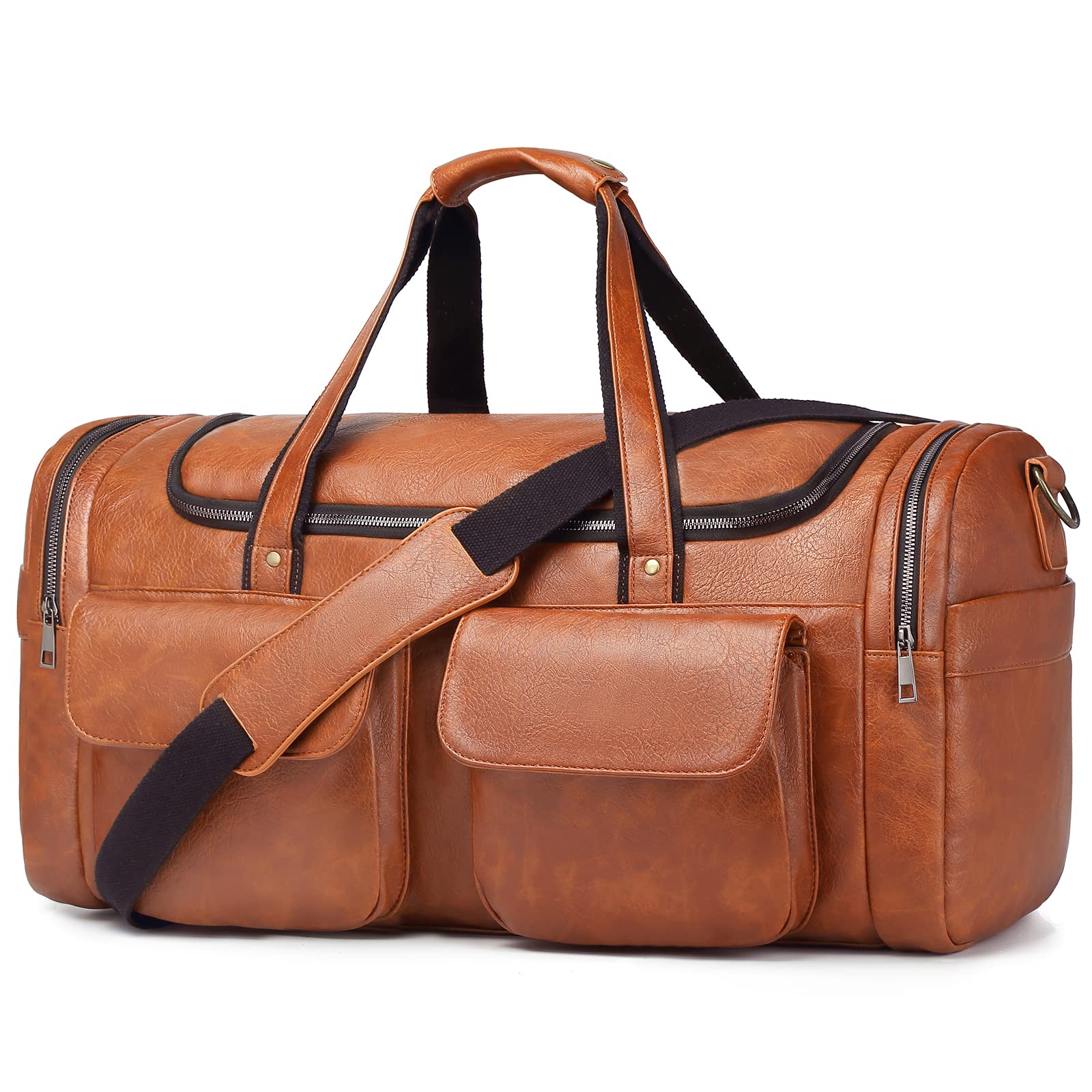 BOLOSTA Travel Duffel Bag for Men Women Large PU Leather Carry on Duffle Bags for Traveling Waterproof Overnight