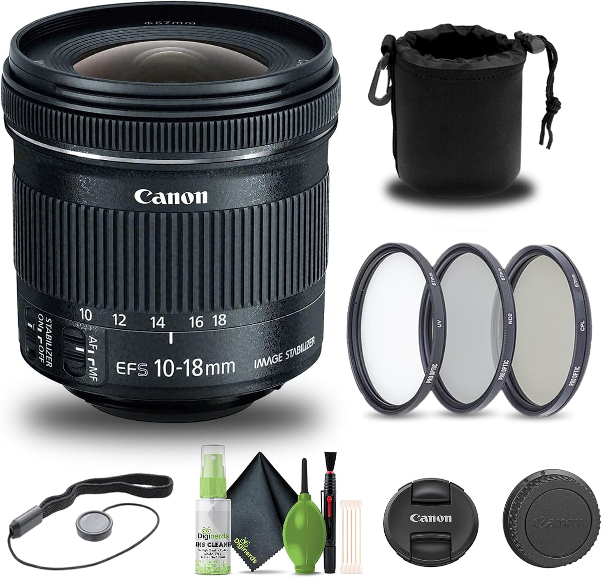Canon EF-S 10-18mm f/4.5-5.6 is STM Lens Accessory (9519B002) Bundle | For Photography & Video + Cleaning Kit + Filter Kit + Cap Keeper + Pouch + More