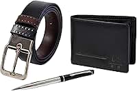 Kit Masculino 3 Peças com Cinto Dupla Face 130 cm, Carteira 100% Couro e Caneta com Estojo Acrílico - Presente Masculino Homem