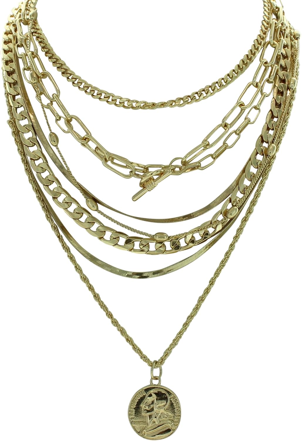 Olivia Welles Lindsay Layered Necklace for Women Gold Plated Multi Layer Mixed 8- Chain Circles Pendant Necklace