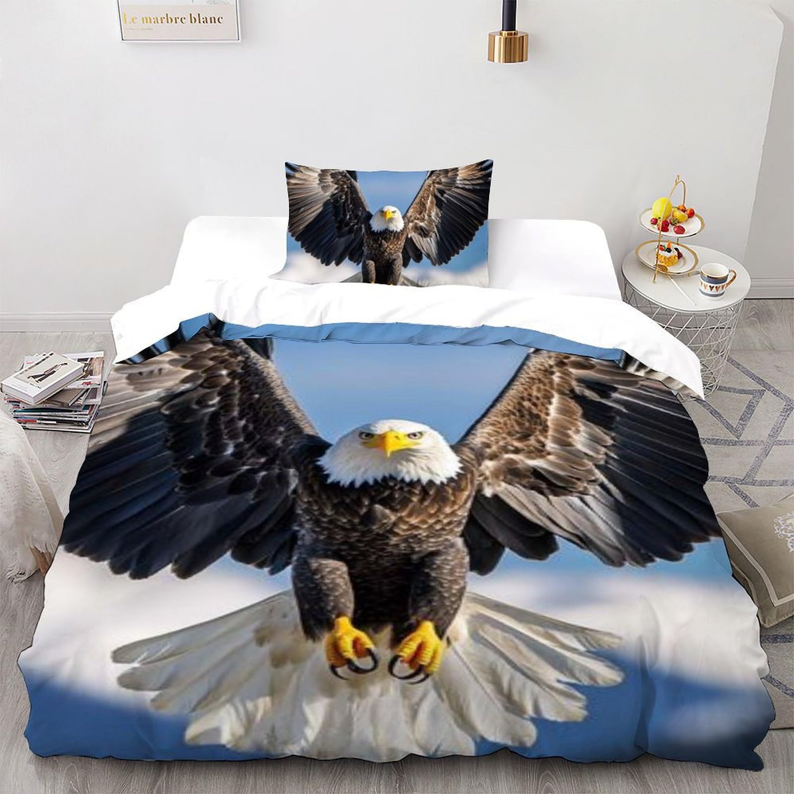 Housse de couette single 135x200cm en microfibre respirante avec motif animaux effet 3D relief