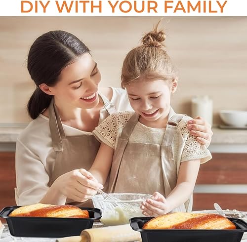 Miniatura 6 de PreZiouz Paquete de 4 moldes antiadherentes para pan, 10 x 5 pulgadas, molde negro para hornear pan, molde rectangular de acero al carbono para