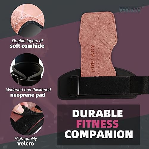 Miniatura 4 de Frelaxy Correas de muñeca de levantamiento de pesas para mujeres y hombres, agarres de levantamiento de pesas con bucle de muñeca, cuero de doble