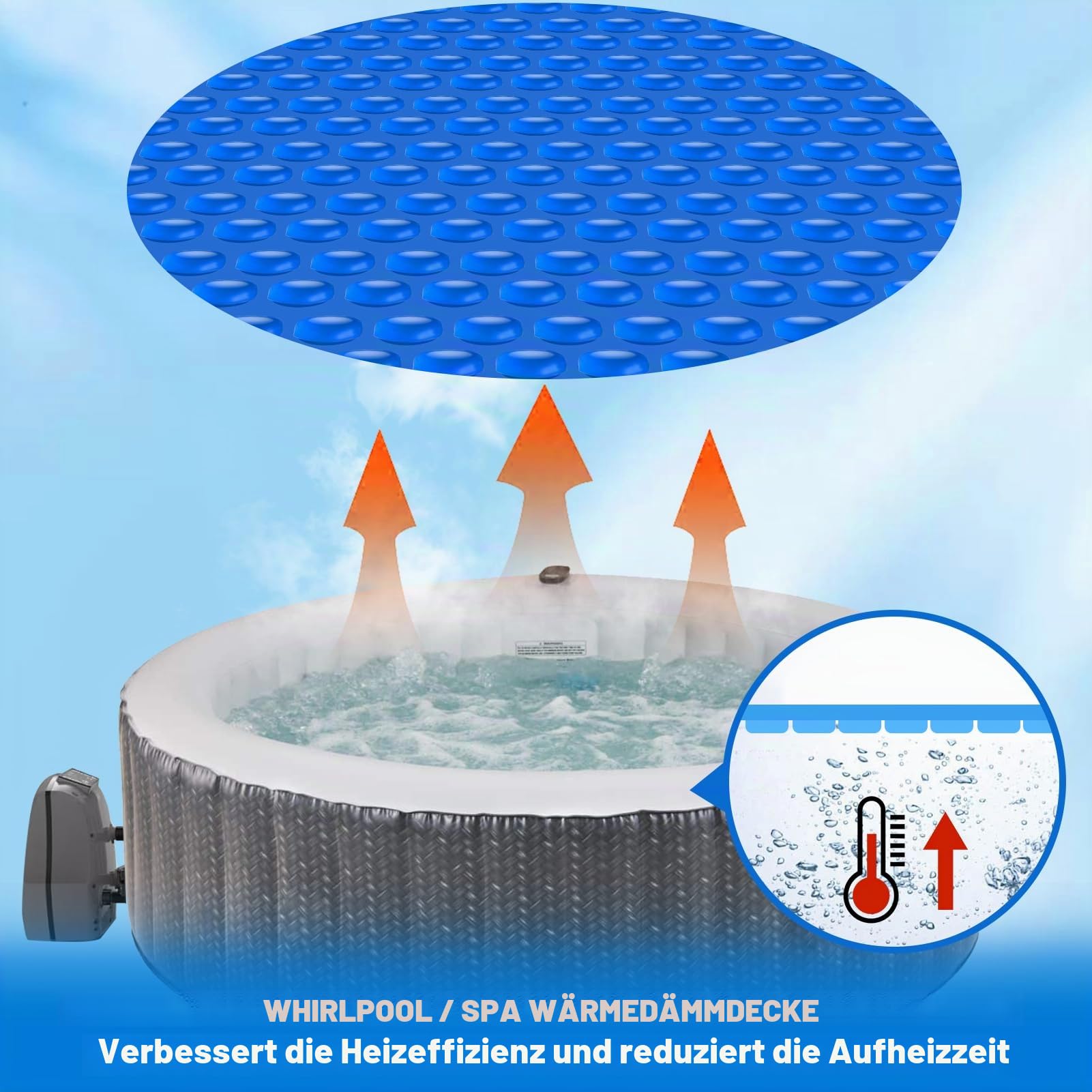 Hot Tub Spa Solar-Luftpolster-Abdeckung für runden aufblasbaren Whirlpool, Spa, Pool, Wärmedämmung, schwimmende Luftpolsterfolie (1,2 m)