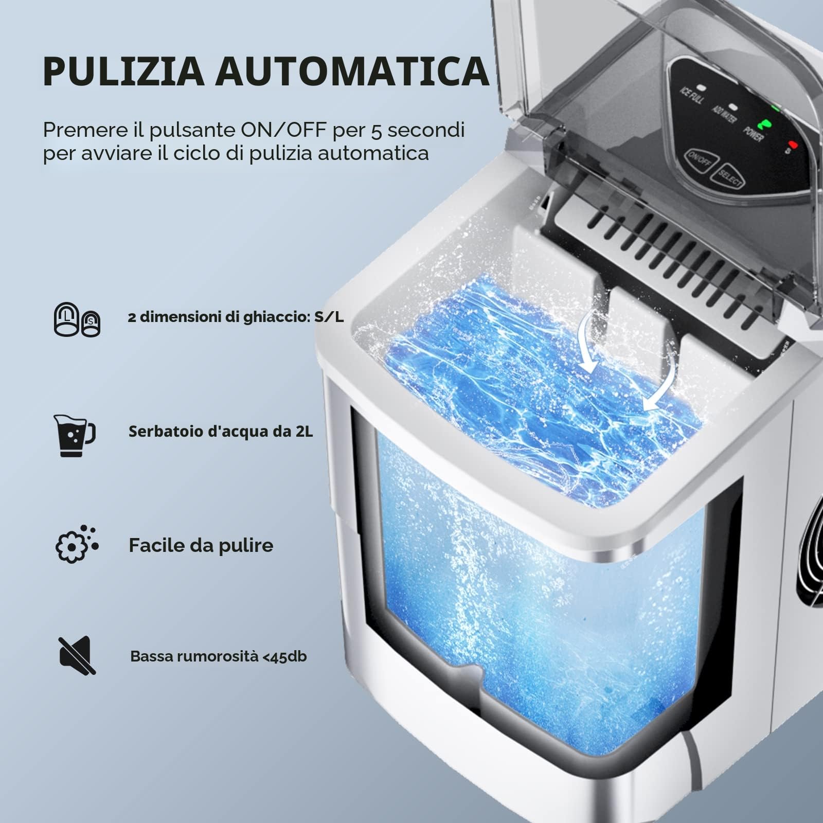 Macchina Ghiaccio Macchina per Ghiaccio da Banco, Macchina per Ghiaccio Autopulente, 9 Cubetti Pronti in 6 Minuti, 15KG in 24 H Macchina del Ghiaccio Portatile per Casa/Cucina/Ufficio/Bar