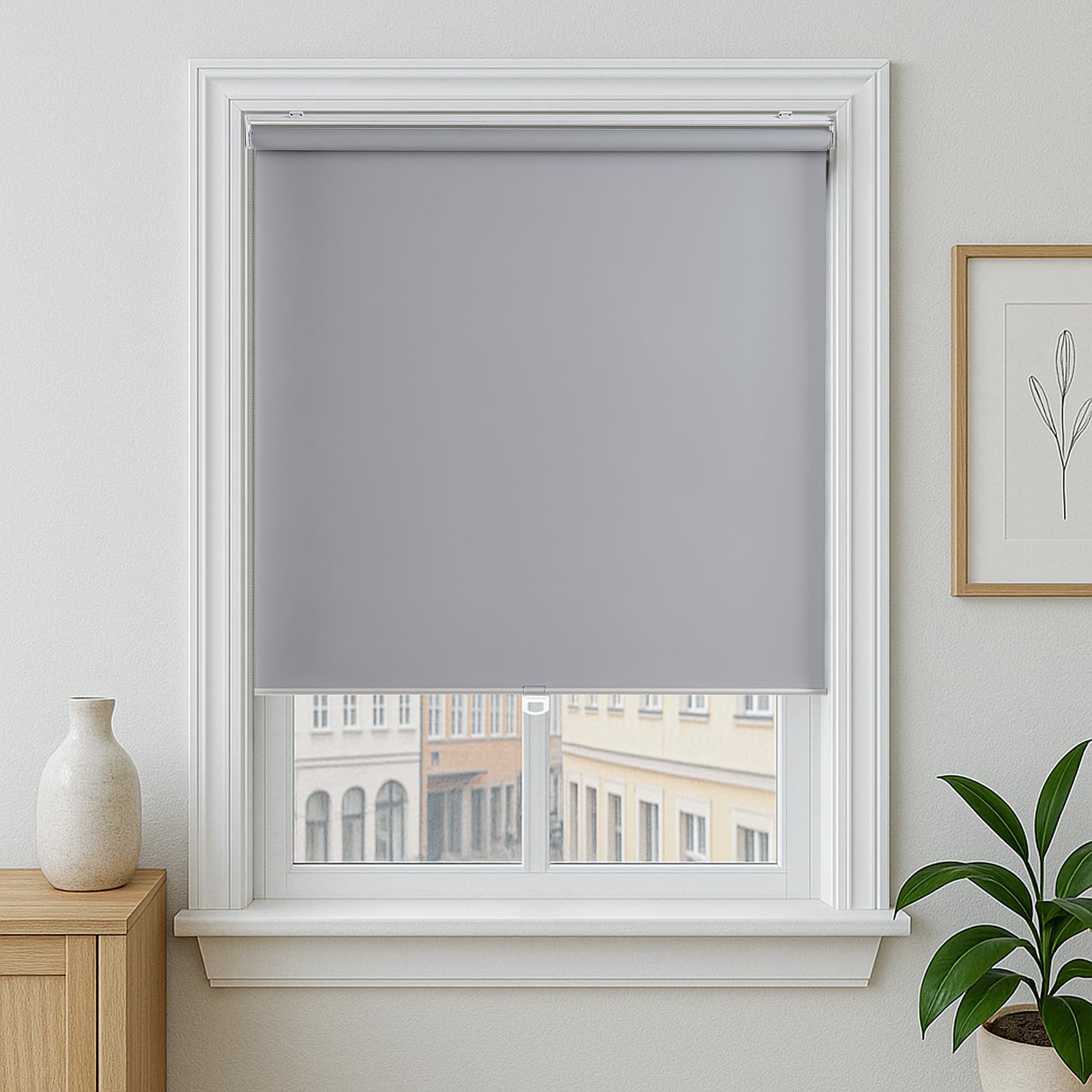 Claire HAN Cordless Roller Shade, Free-Stop Blackout Blinds for Windows, Thermal Insulated UV Protection Waterproof, Roll Up Blinds and Shades for Home, Office, Grey 31" W x 72" L