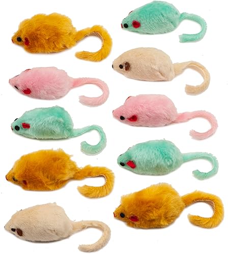 Miniatura 1 de Fashion's Talk Juguetes para gatos de 4.5 pulgadas, paquete de 30 ratones de piel sintética con sonajero de ratones peludos para gatos, colores