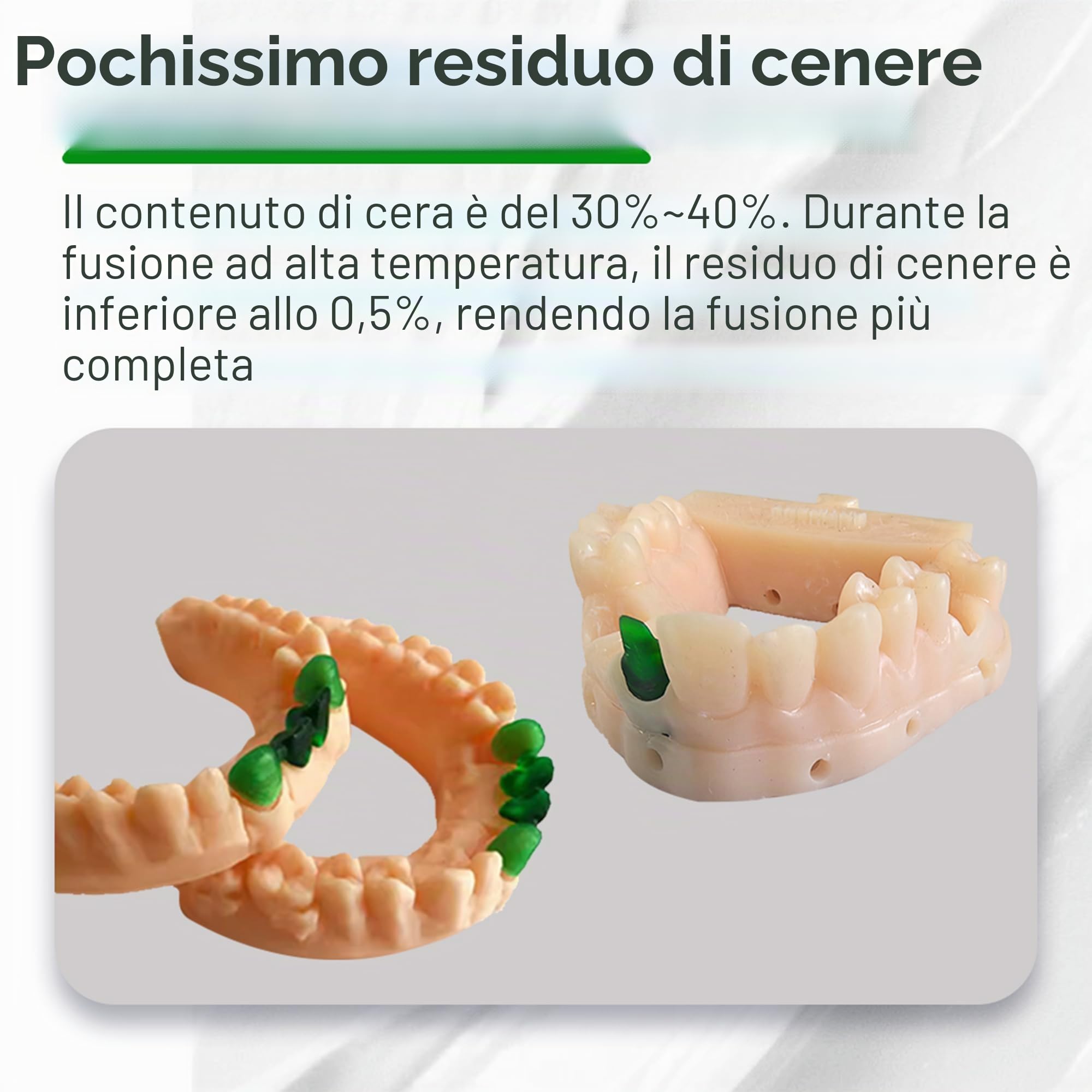 Antinsky Resina Dentale Fondibile per stampanti 3D DLP/LCD, polimerizzazione UV 405 nm, combustione completa, fusione facile per impianti dentali, strutture e corone, alta precisione, 0,5 kg verde