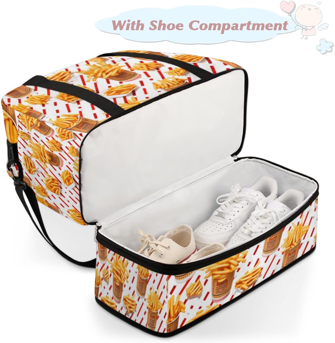 QsirBC The Food Decor Pattern Gym Bag for Women Duffle Tote with Shoes Compartment Men Weekender Duffel for Dance Travel Sports Swimming Overnight