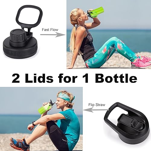 Miniatura 2 de Botellas de agua de 32 onzas a granel con tapa de popote y boquilla y asa de paracaídas, paquete de 2 botellas de agua aisladas, doble pared, aptas