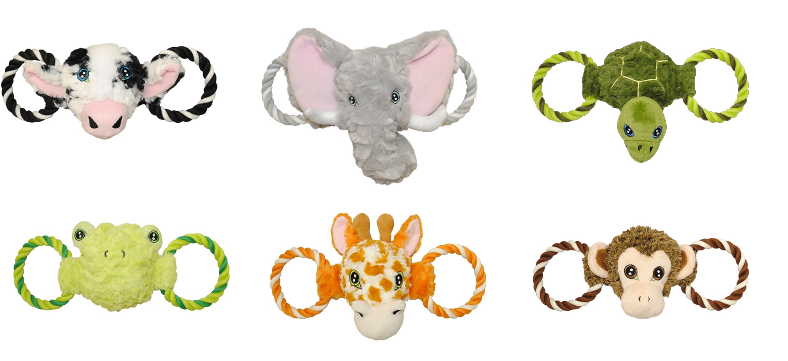 Dog Tug Toys Cute Animals 11 inch Rope Plush Squeaker for Small to Medium Breeds Full Set -