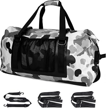 65L Waterproof Duffel Bag for Men and Women - Large Motorcycle Duffle Bag with Straps for Back Seat - Roll Top Dry Bag for Kayaking, Rafting, Boating, Swimming, Beach