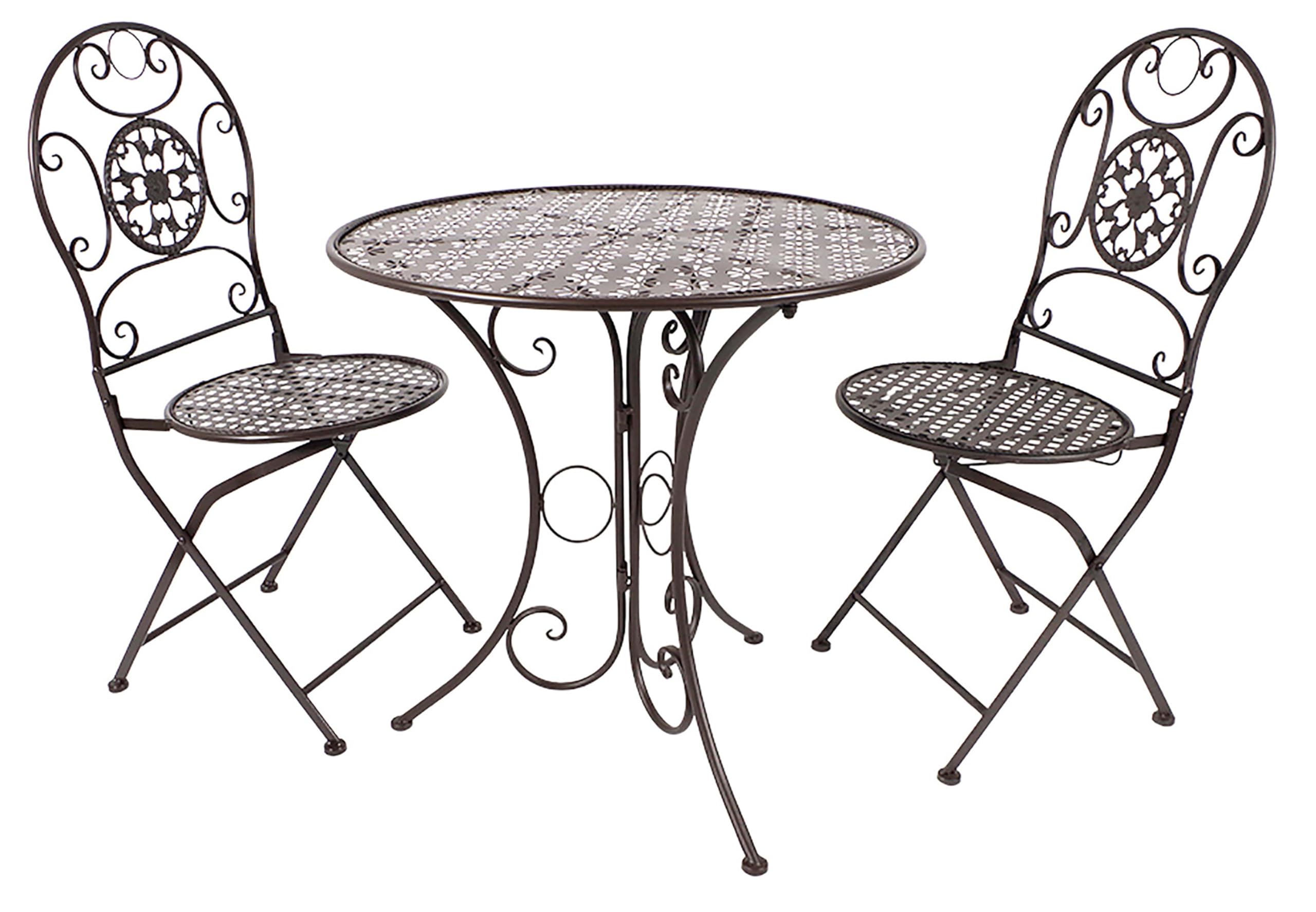Kobolo Metalltischset Gartentischset Tisch und Zwei Stühle aus Metall in der Farbe braun