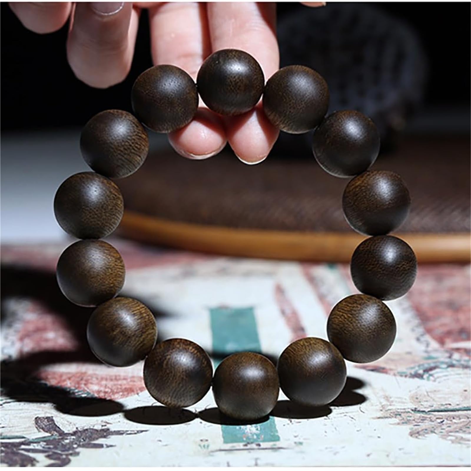 Pulsera unisex de cuentas de madera de agar natural, 18 mm, 13 cuentas, sándalo, oración, meditación, mala, para hombres y mujeres