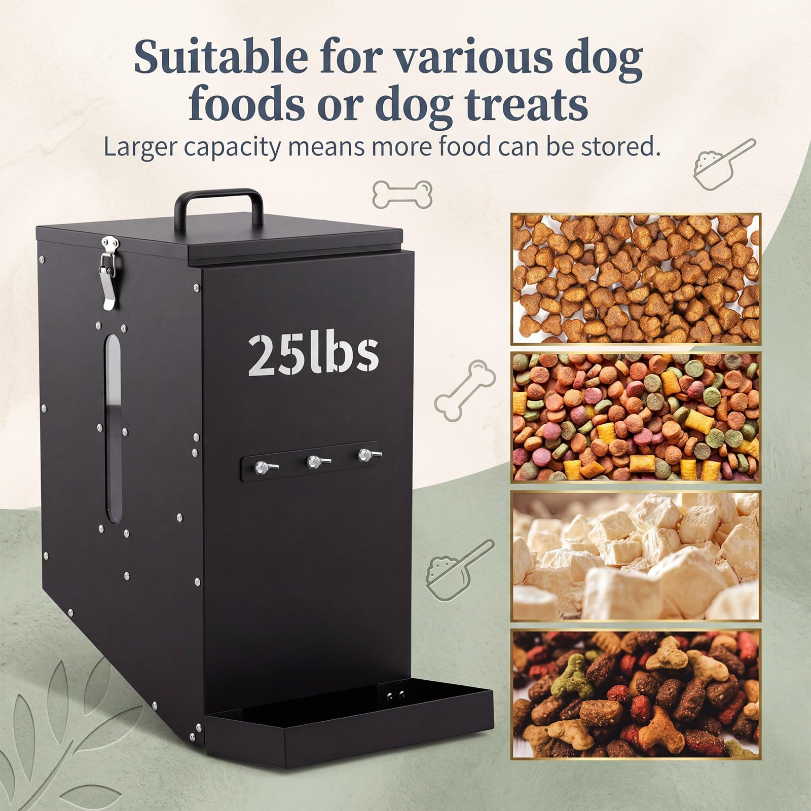 Shimeyao Comedero automático para perros de 25 libras, dispensador de comida de metal grande para perros, estación de alimentación por gravedad para razas pequeñas, medianas y grandes, pollo, hurón