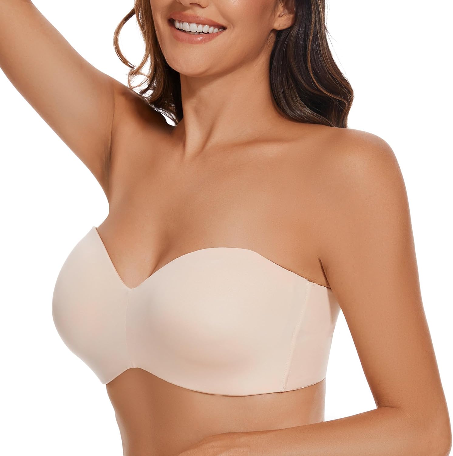 sheroine Strapless Push up Plus Size Seamless Bra Underwire Convertible Smoothing Unpadded Support Large Breasts Bras(Nude,34G) - Image 2