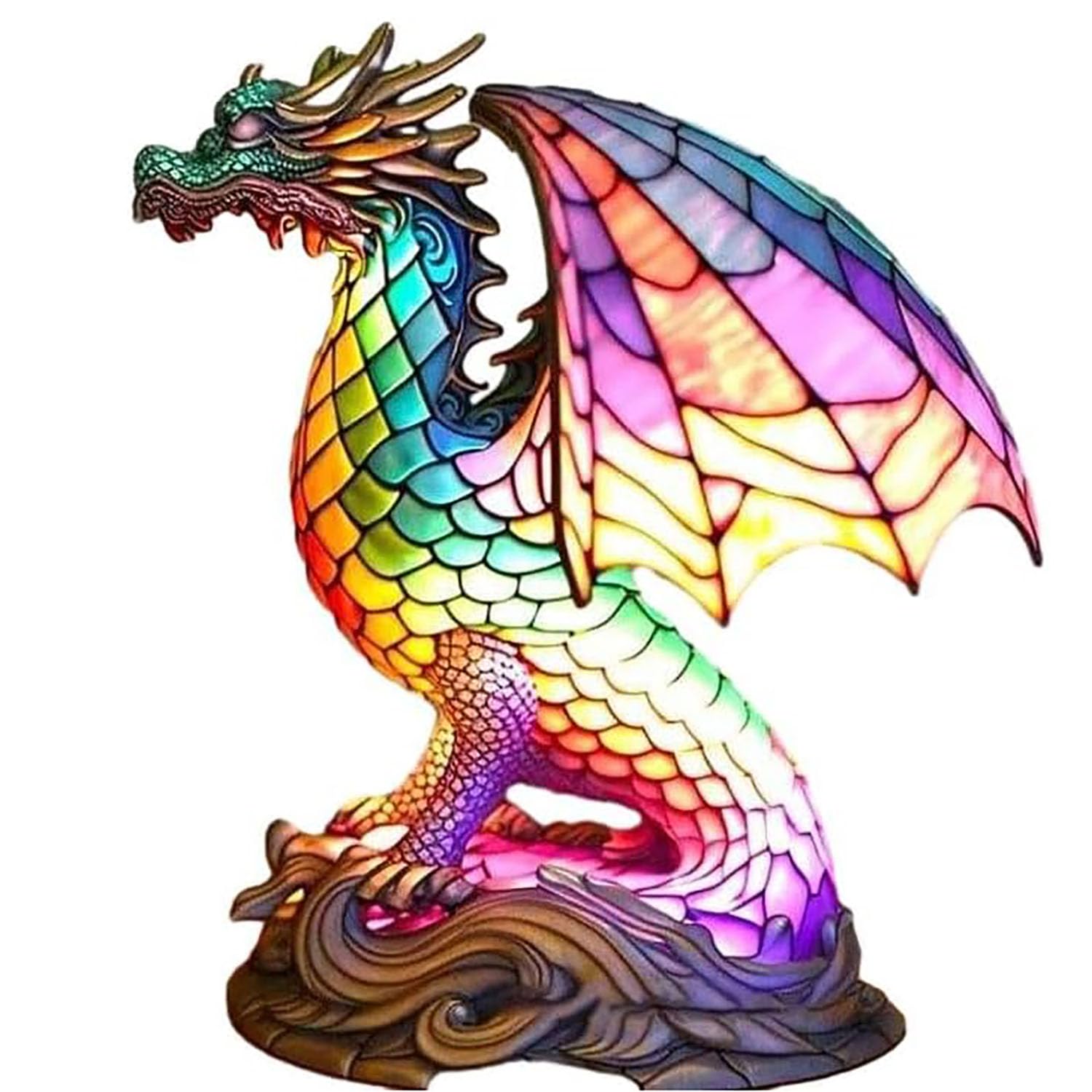 Animal Table Lamp Series Stained Resin Night Light for Home Decor Christmas Sculpture USB Desk Lamp Bohemian Furniture Gift, Dragon