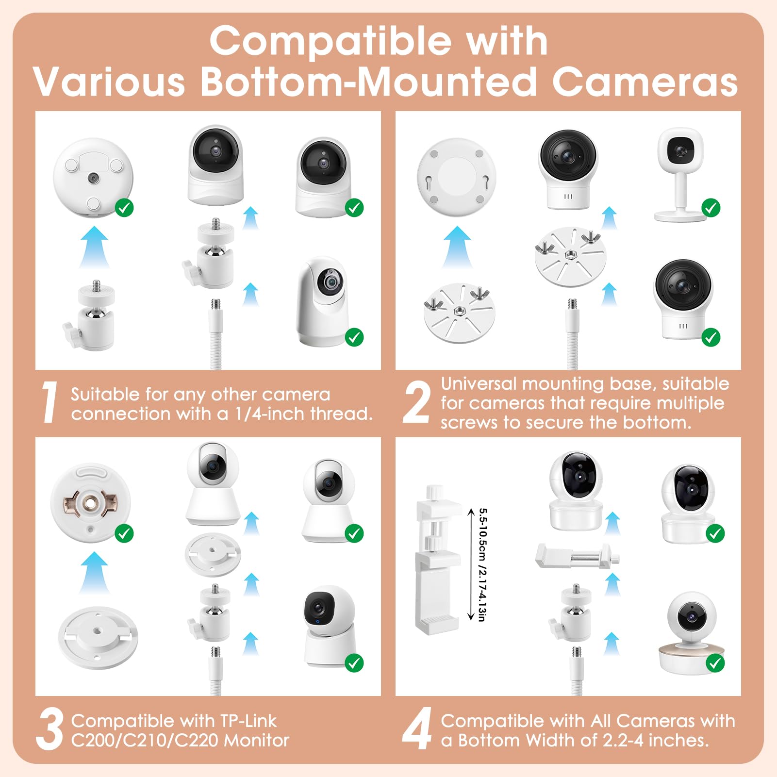 Support universel pour moniteur de bébé, hauteur réglable de 95 à 175 cm, compatible avec HelloBaby, VTech, TP-Link, Babysense, Boifun et toutes les caméras avec support de moniteur bébé à vis 6,35 mm