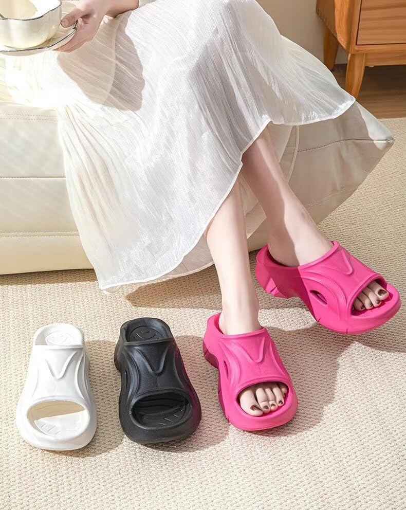 Pillow Slippers for Women and Men Non Slip Quick Drying Shower Slides Bathroom Sandals ，Ultra Cushion ，Thick Sole（Size：38-39，Black） 044