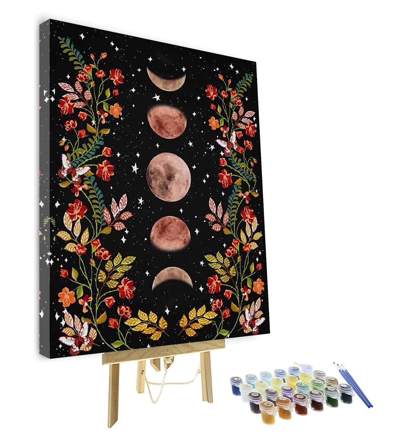 Paint by Numbers Moon Garden Surrounded by Vines and Flowers DIY Acrylic Painting Kit with Brushes Pigment Canvas Oil Painting (with Frame)Artwork for Kids Adults Beginners Wall Decor 16" x 20"