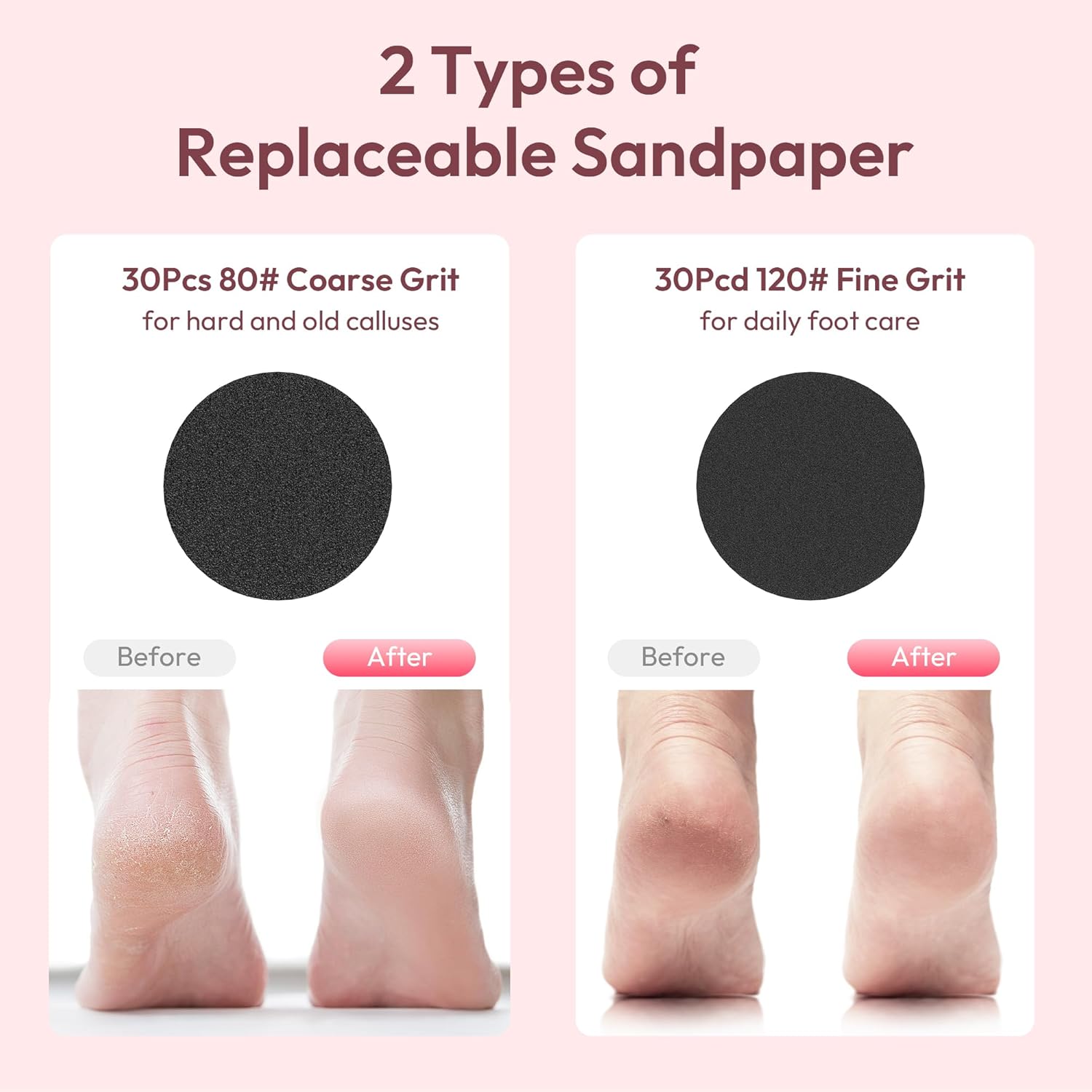 Electric Foot Callus Remover - 2 in 1 Rechargeable Electric Callus Remover for Feet, Pedicure Tools with 70pcs Sandpapers, Professional Foot Scrubber File for Dead Skin - Pink - Image 6
