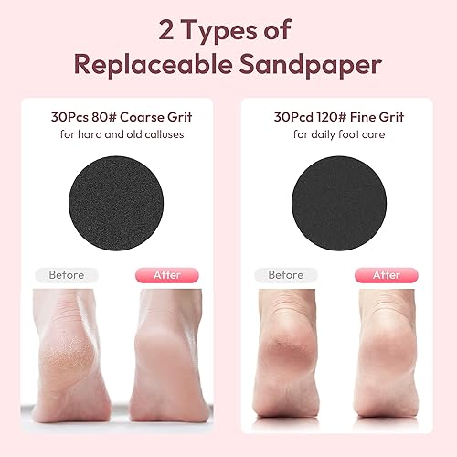 Miniatura 6 de Removedor eléctrico de callos para pies, 2 en 1, removedor eléctrico recargable de callos para pies, herramientas de pedicura con 70 piezas de