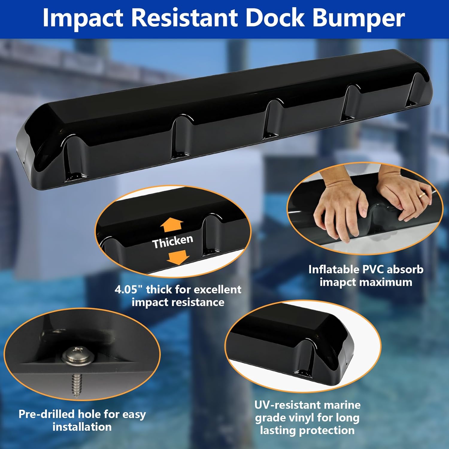 DEDU Dock Bumpers 38 Inch 2 Pack, Boat Dock Bumpers Heavy Duty Dock Post Bumpers, Dock Fender Bumper Guards Dock Piling Bumpers PVC Suit for Horizontal and Vertical with Screws and Washers (Black)