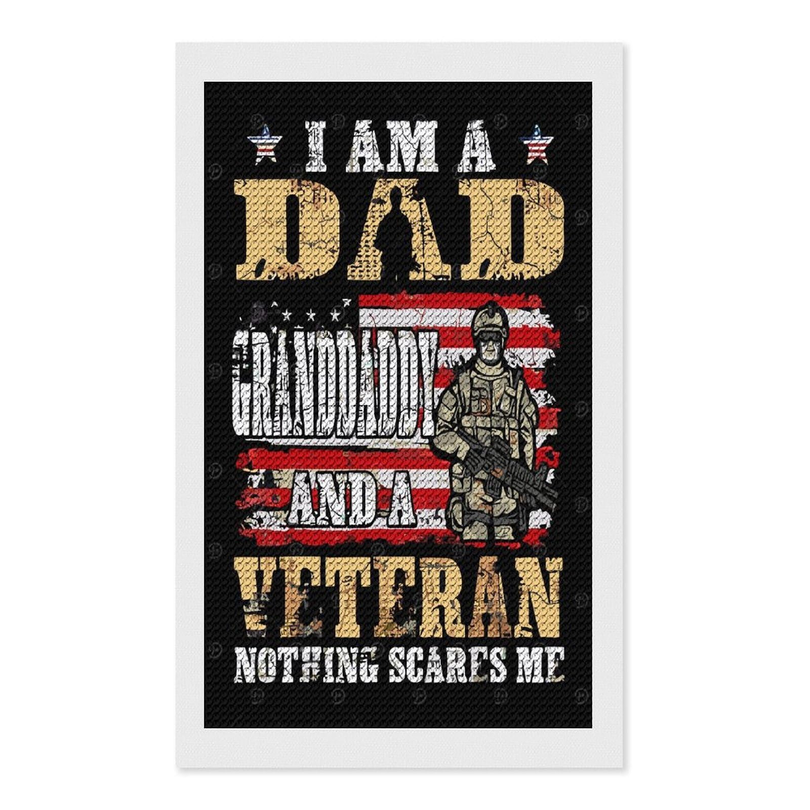 Junmoney DAD Veteran US Full Drill Diamond Painting Kit 12"x20", for Teens, Calming Craft to Unwind, Home Wall Decor, Christmas Gift