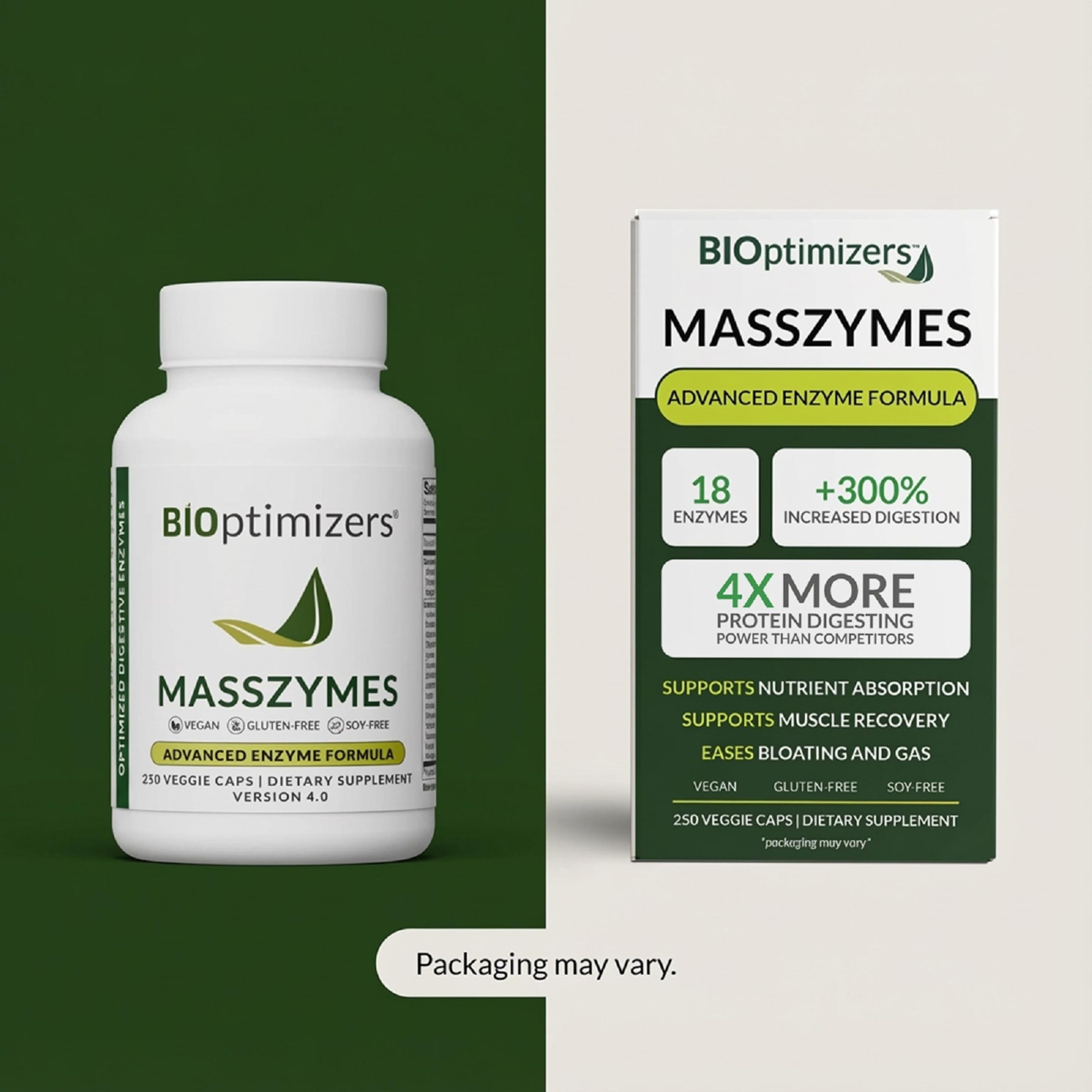BiOptimizers Masszymes | Suplemento De Enzimas Digestivas Para Una Mejor Absorción | Alivio De La Hinchazón, Estreñimiento Y Gases | Contiene Lipasa, Amilasa Y Bromelina | 250 Cápsulas