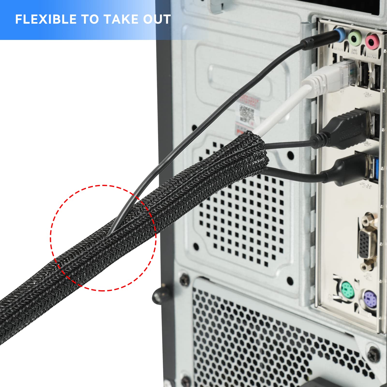 3 m cable conduit, 25-35 mm self-closing cable duct, flexible woven cable sheath, cable management for desk TV, computer, PC - Image 4