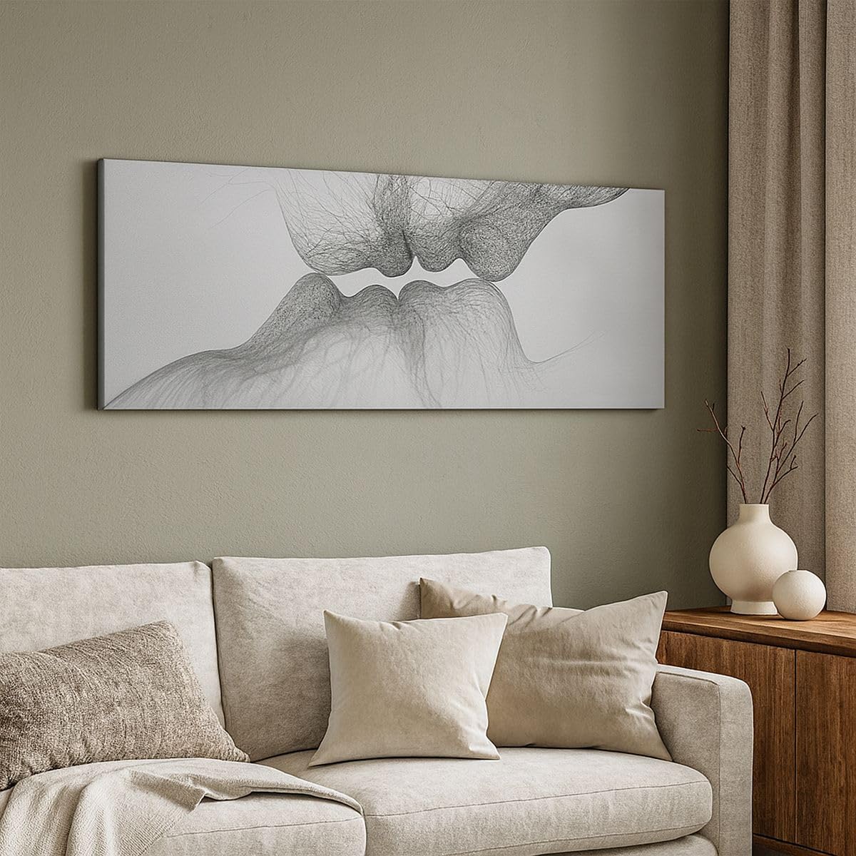 ARTTOR Cuadro Decorativo 160x50cm Moderno Panorámico Personas - 4967 | Beso Amar Pareja Cuadro sobre Lienzo Grande Arte mural Decoración del Hogar Salón Dormitorio Cocina Oficina Cuadros de Pared
