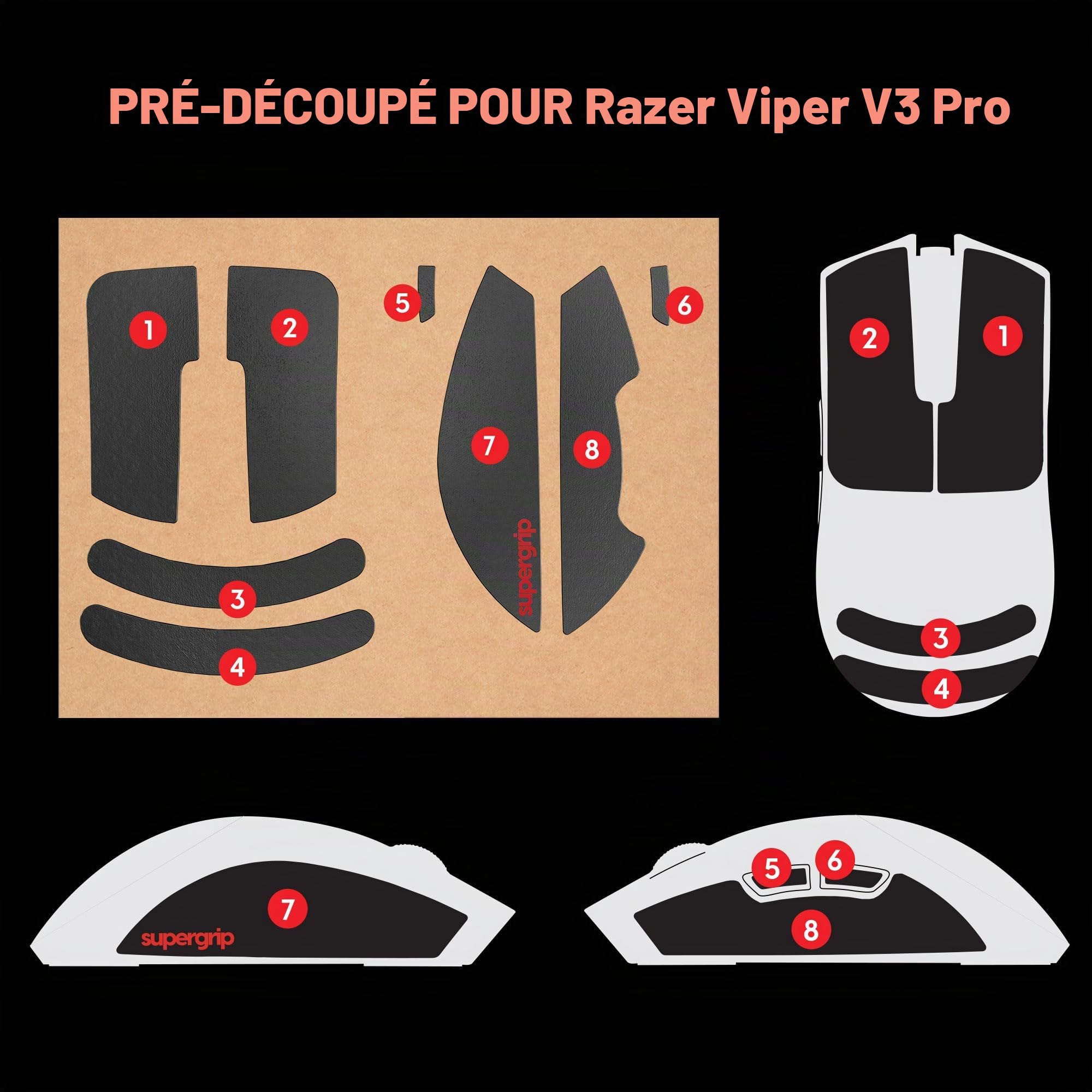 Pulsar Gaming Gears Supergrip pour Viper v3 Pro, 0,5 mm Fin | Absorbe la transpiration, grip antidérapant haute performance, adhésif 3M, sans résidu, ultrafin