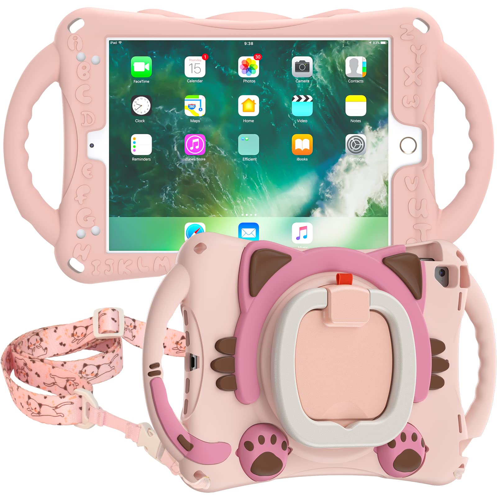 ProElite Tough Kids case Cover for Apple iPad 9.7" 2017 2018 5th Gen/6th Gen Air 1 Air 2 Pro 9.7 (A1893/A1954) with Rotating Kickstand & Shoulder Strap, Pink (B09Z6WPLYL) Amazon Price History, Amazon Price Tracker
