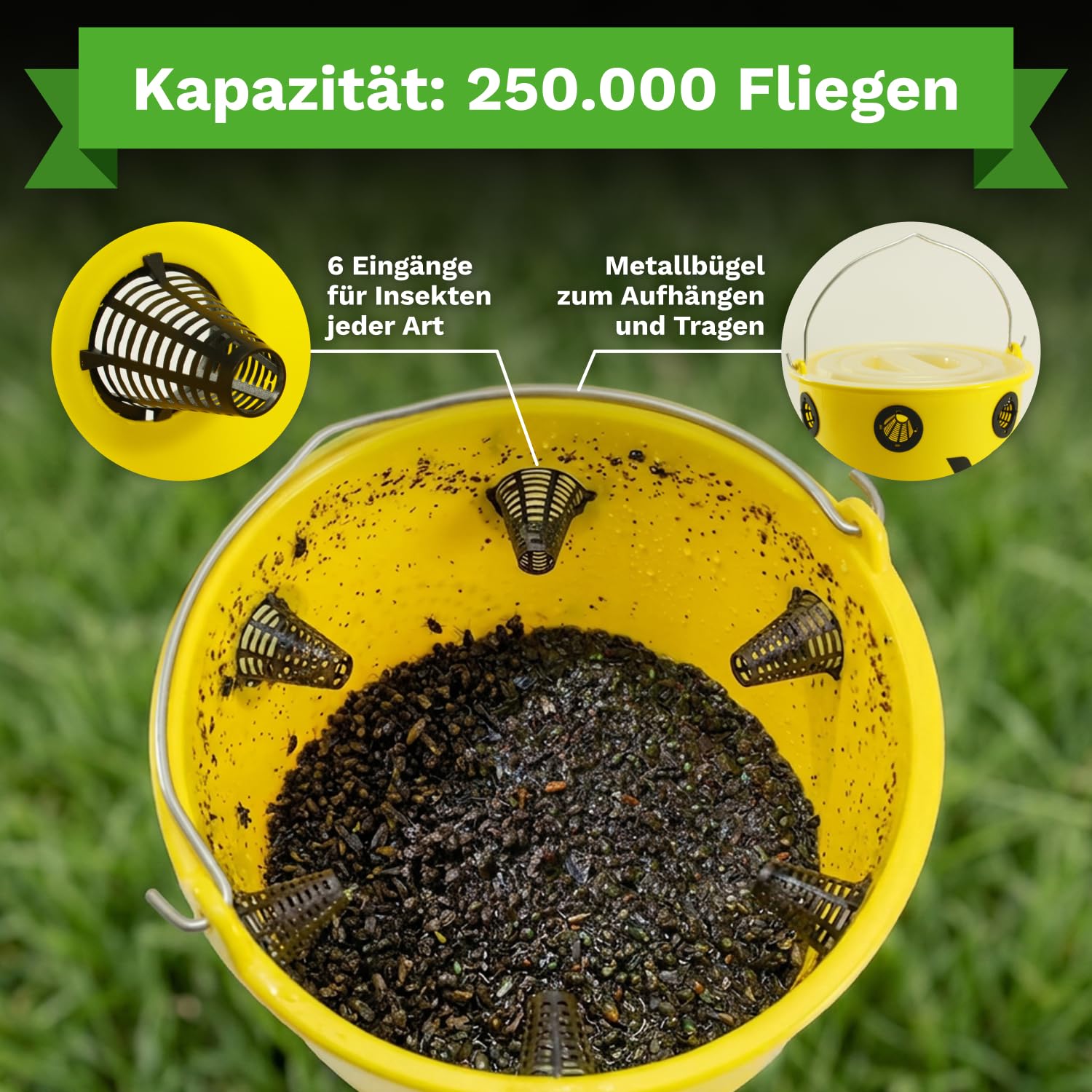 Pułapka na muchy Göbel Fly X do ogrodu, stajni, pastwiska i koni, idealna ochrona przed owadami, owadami, hamulcami, kleszczami, również do zawieszenia, z uchwytem (pułapka na muchy wraz z atramentem)